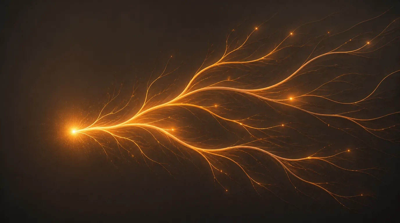 A single startup idea branching into multiple growth channels — social marketing, SEO, and AI visibility