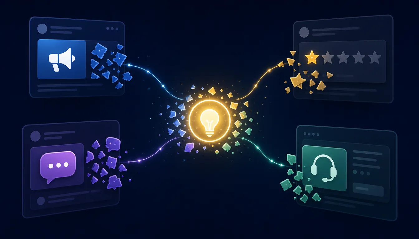 Advertising, reviews, conversations and support information converging on one idea.